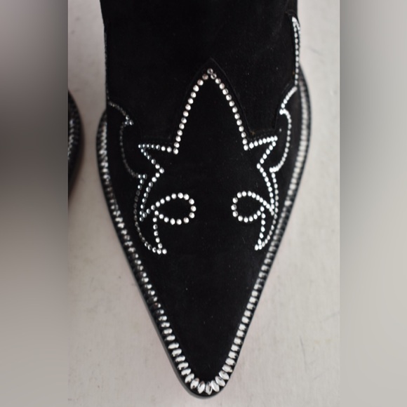 Christian Louboutin Santigag Strass 85 Black Suede Western Ankle Heel Boot 40 - Picture 10 of 16